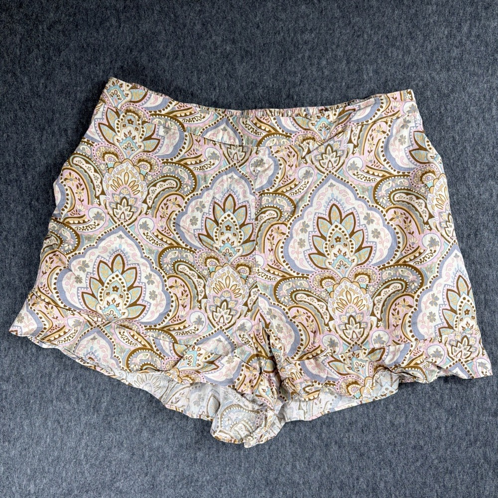 Philosophy Linen Shorts L Beach Resort Summer Floral Boho